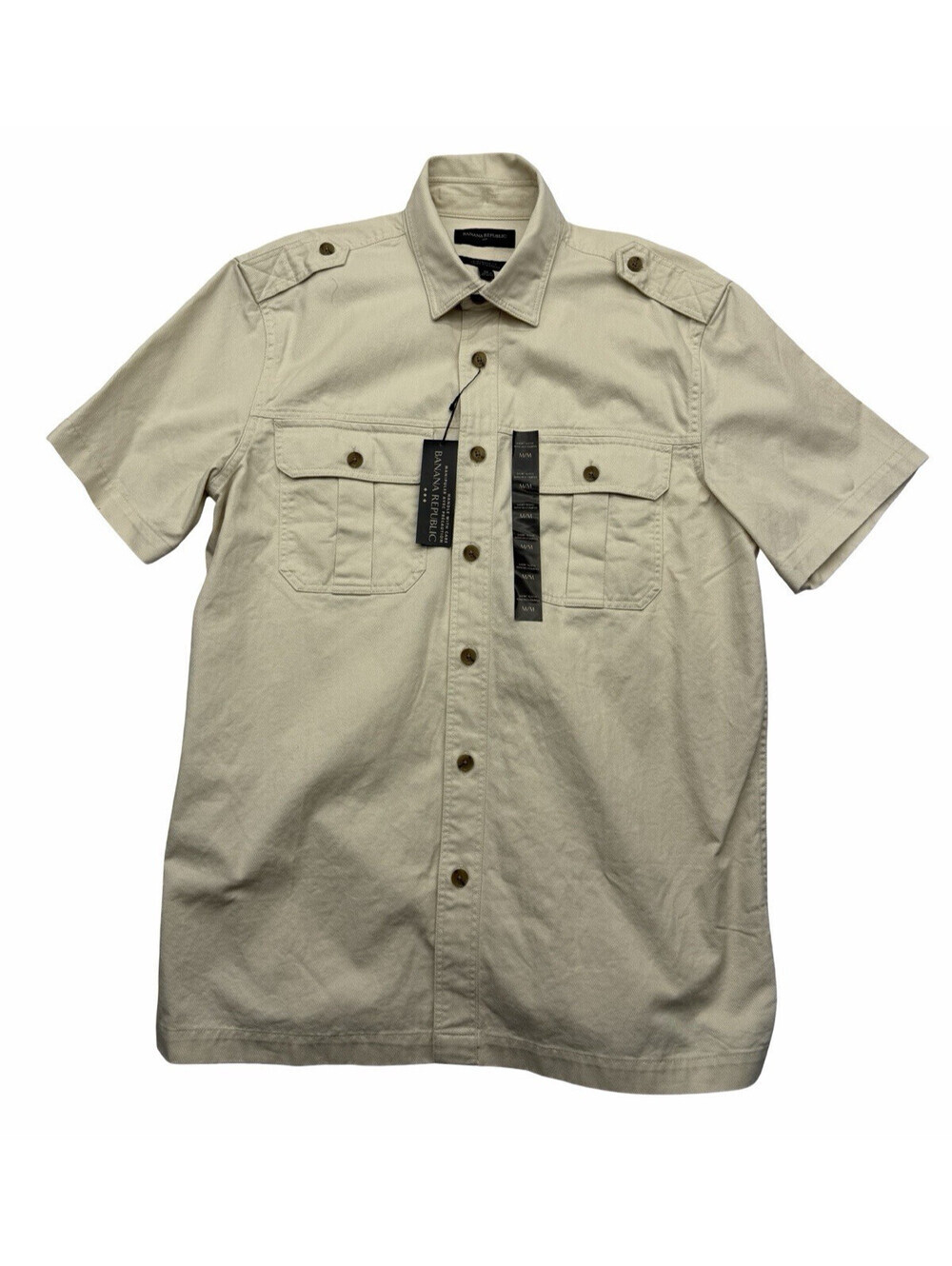 Banana Republic Men's Safari Shirt Short Sleeve Button Up Beige Size M